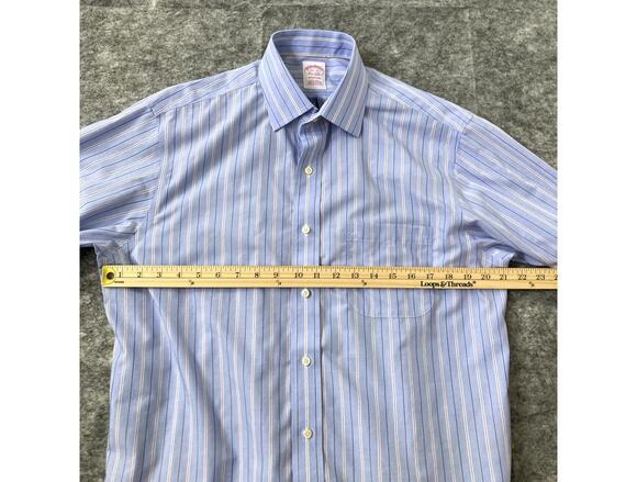Brook Brothers Dress Shirt Mens 15.5/35 Long Sleeve Button Up Striped Blue - Picture 6 of 9